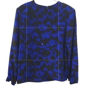 Vintage Tan F Jay Blouse Women’s 12 | Blue Black | 80s Style